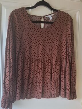 POPSUGAR Brown and Black Polka Dot Blouse